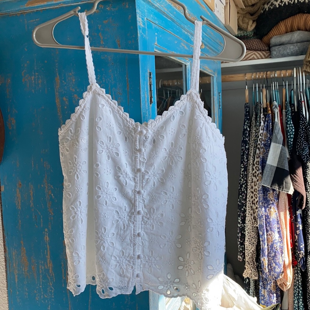 Abercrombie & Fitch White Eyelet Button-Front Tank Top